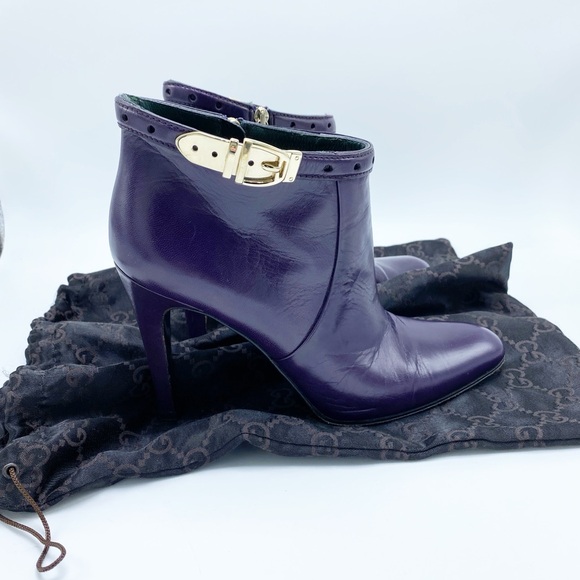 Gucci size 8 / 38 Purple Ankle Booties with Gold Hardware - Picture 7 of 11